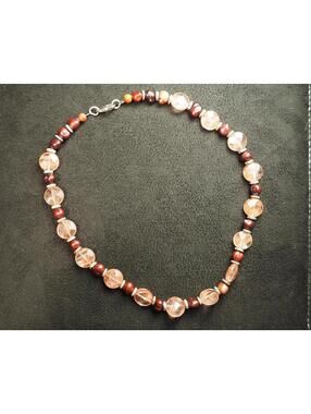 Faceted Rose Quartz & Deep Red Freshwater Pearl Necklace